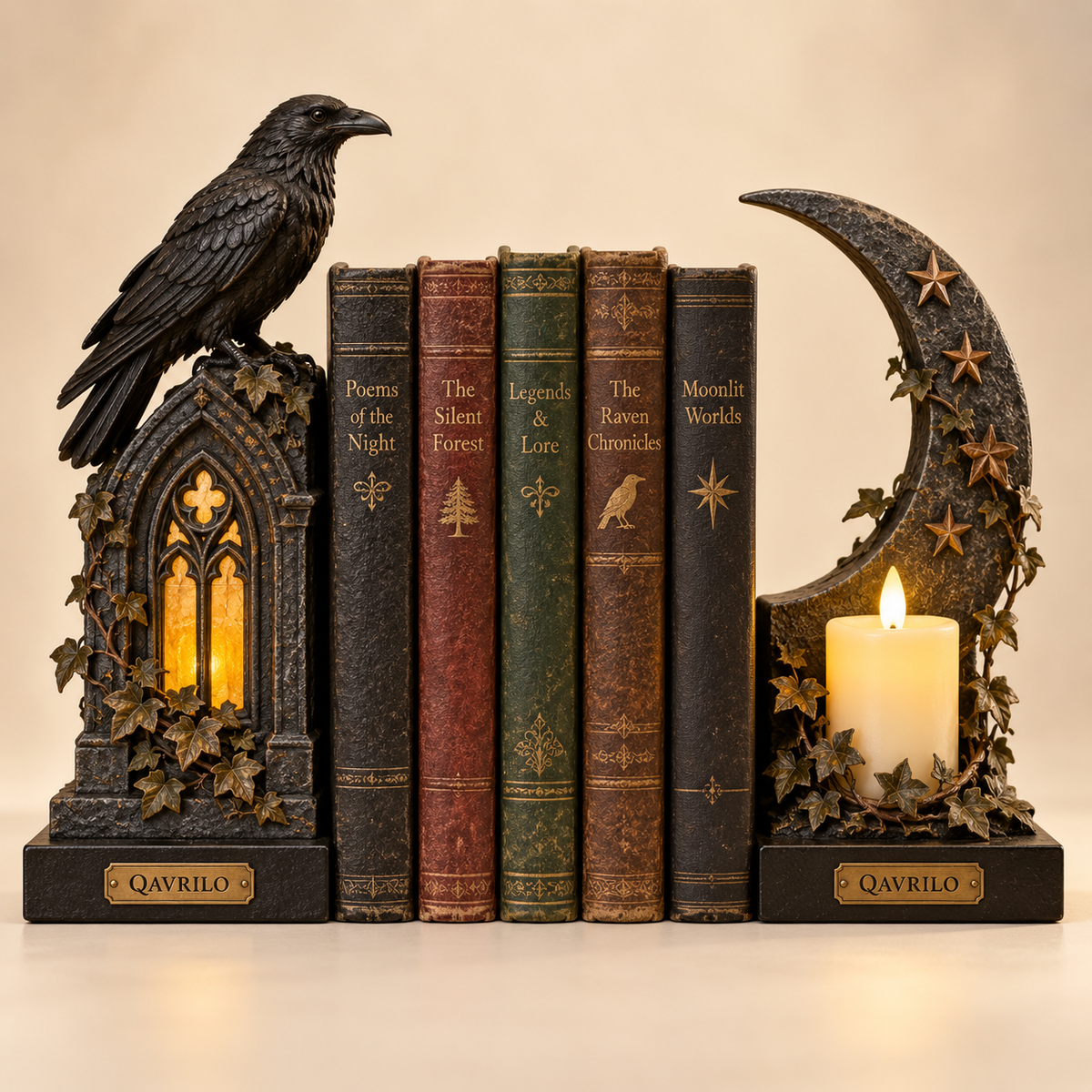QAVLIRO™ Midnight Raven Library Bookends