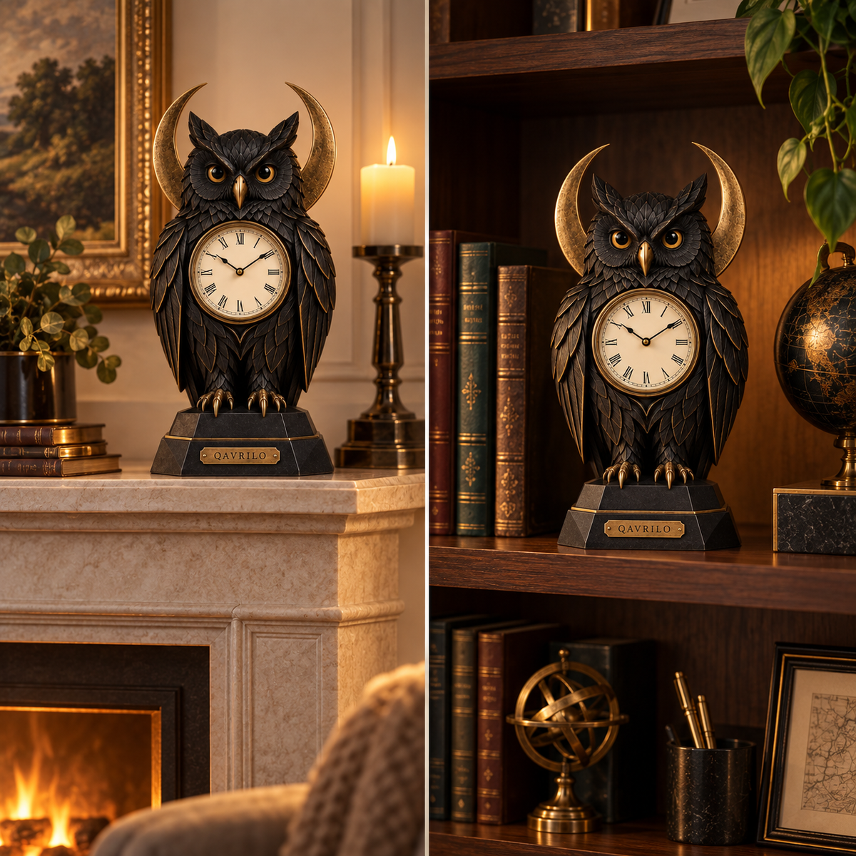 QAVLIRO™ Nocturne Owl Mantel Clock