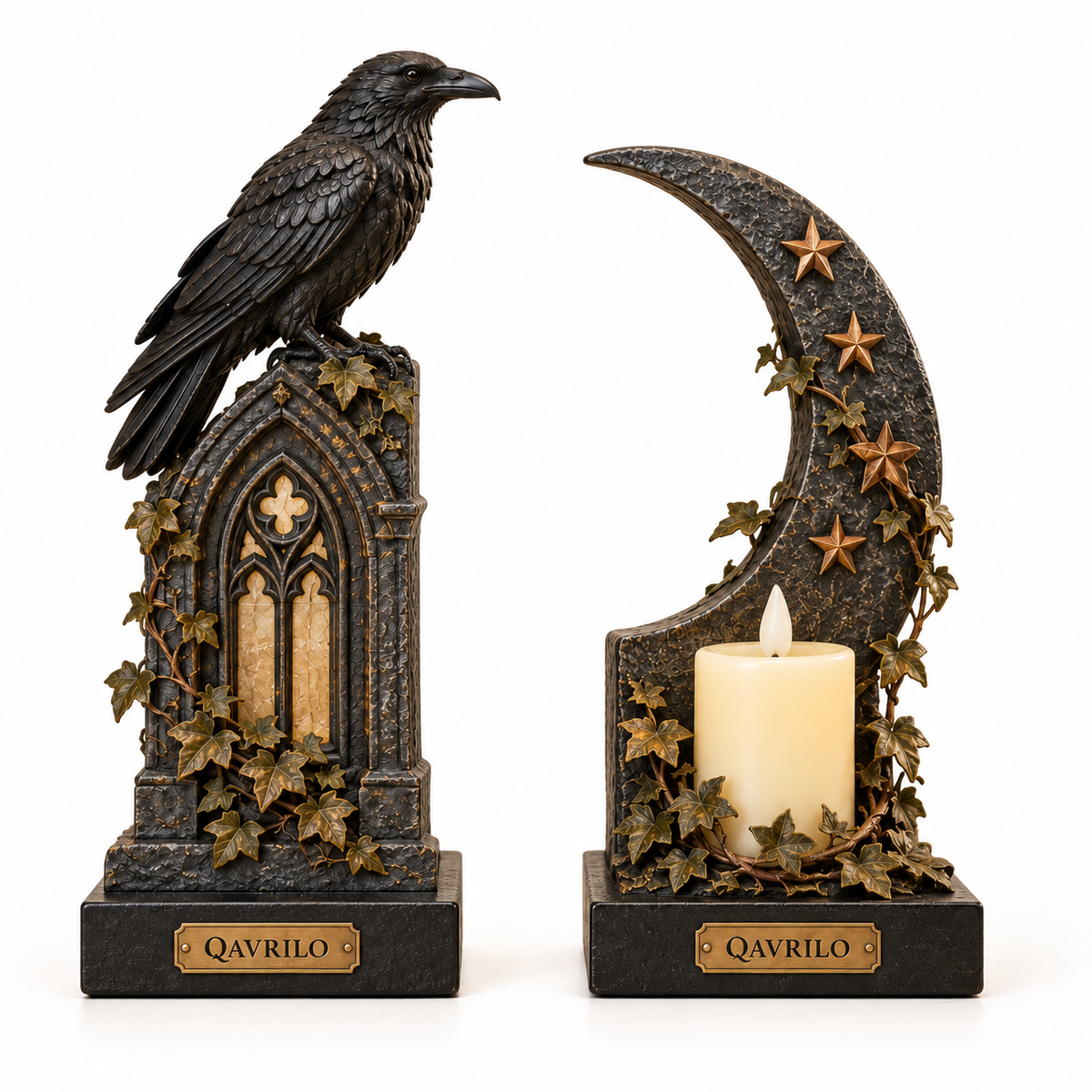 QAVLIRO™ Midnight Raven Library Bookends
