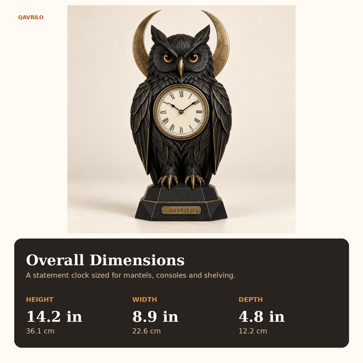 QAVLIRO™ Nocturne Owl Mantel Clock