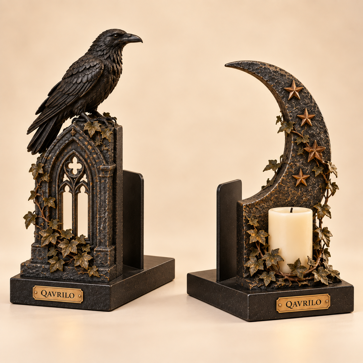 QAVLIRO™ Midnight Raven Library Bookends