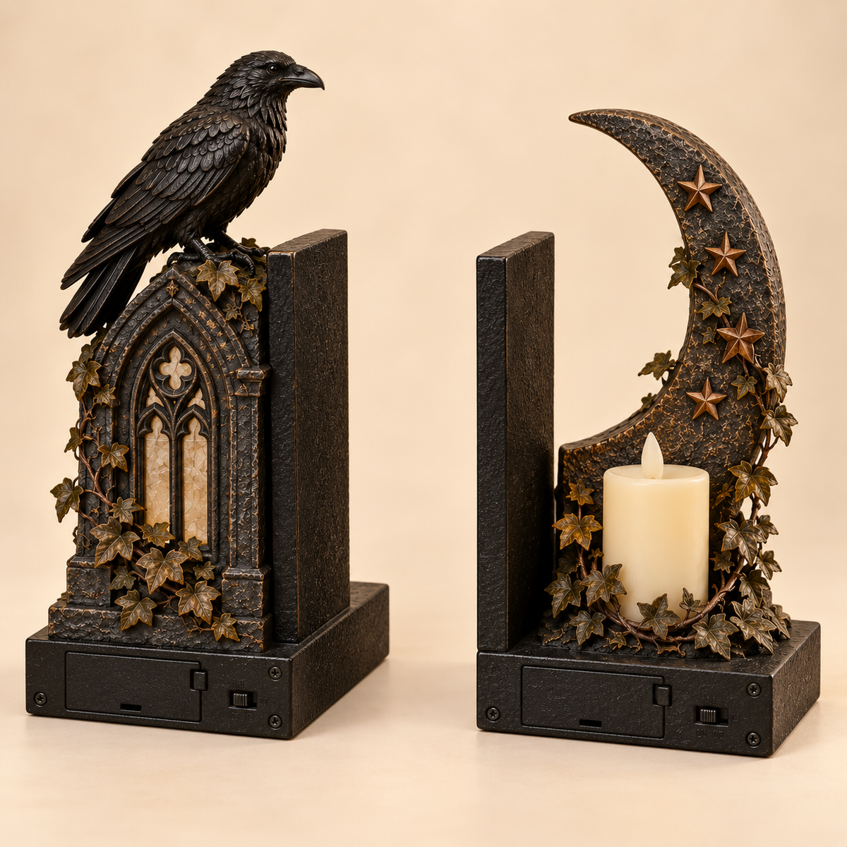 QAVLIRO™ Midnight Raven Library Bookends