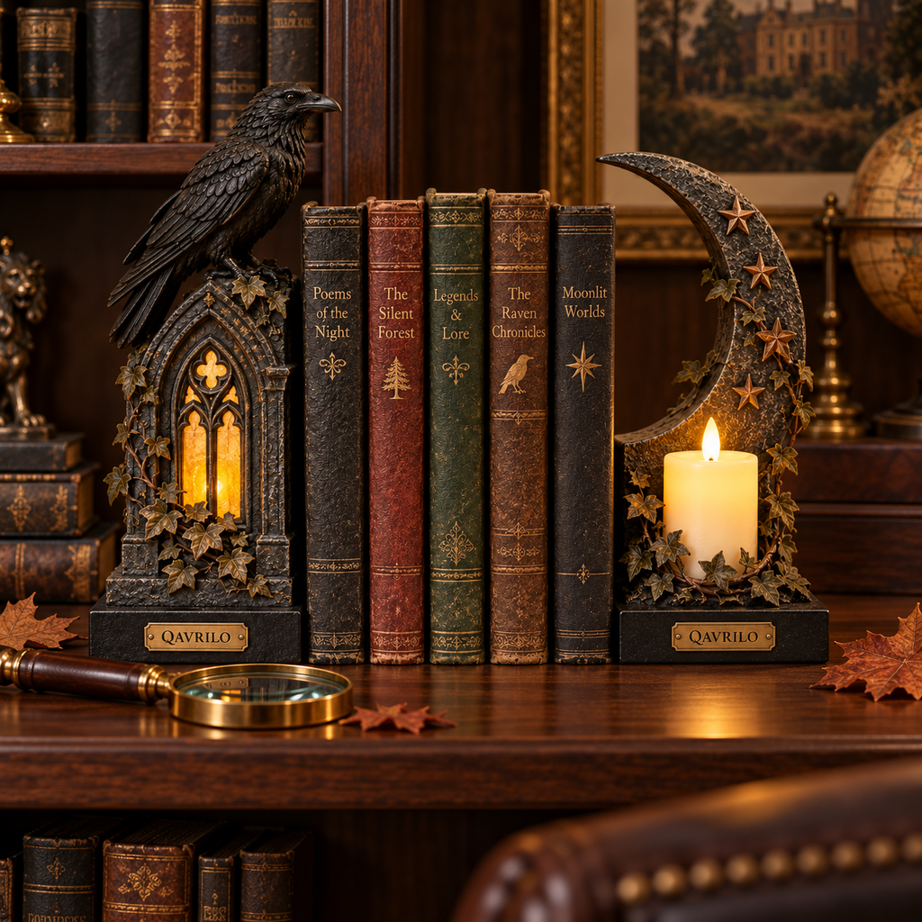 QAVLIRO™ Midnight Raven Library Bookends