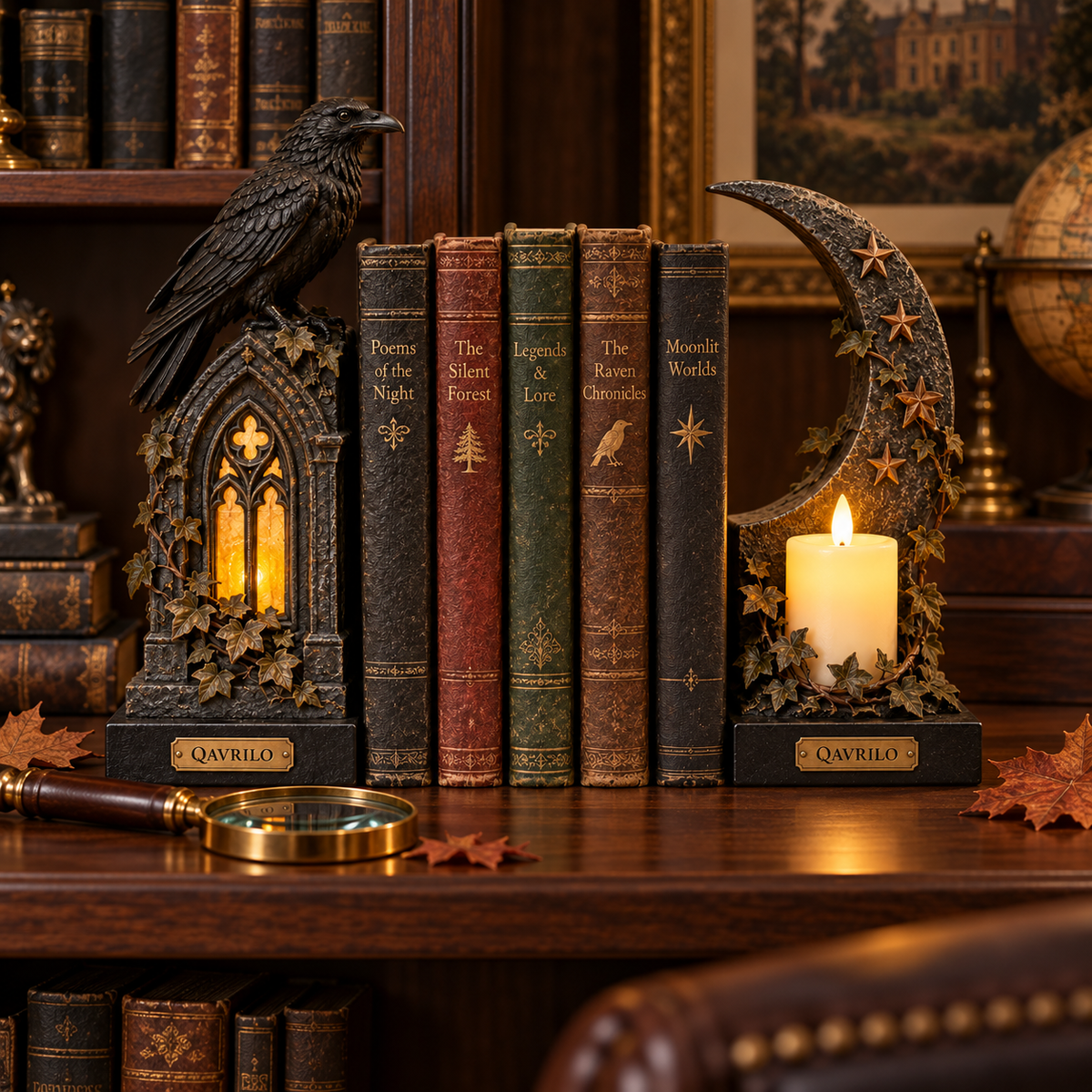 QAVLIRO™ Midnight Raven Library Bookends