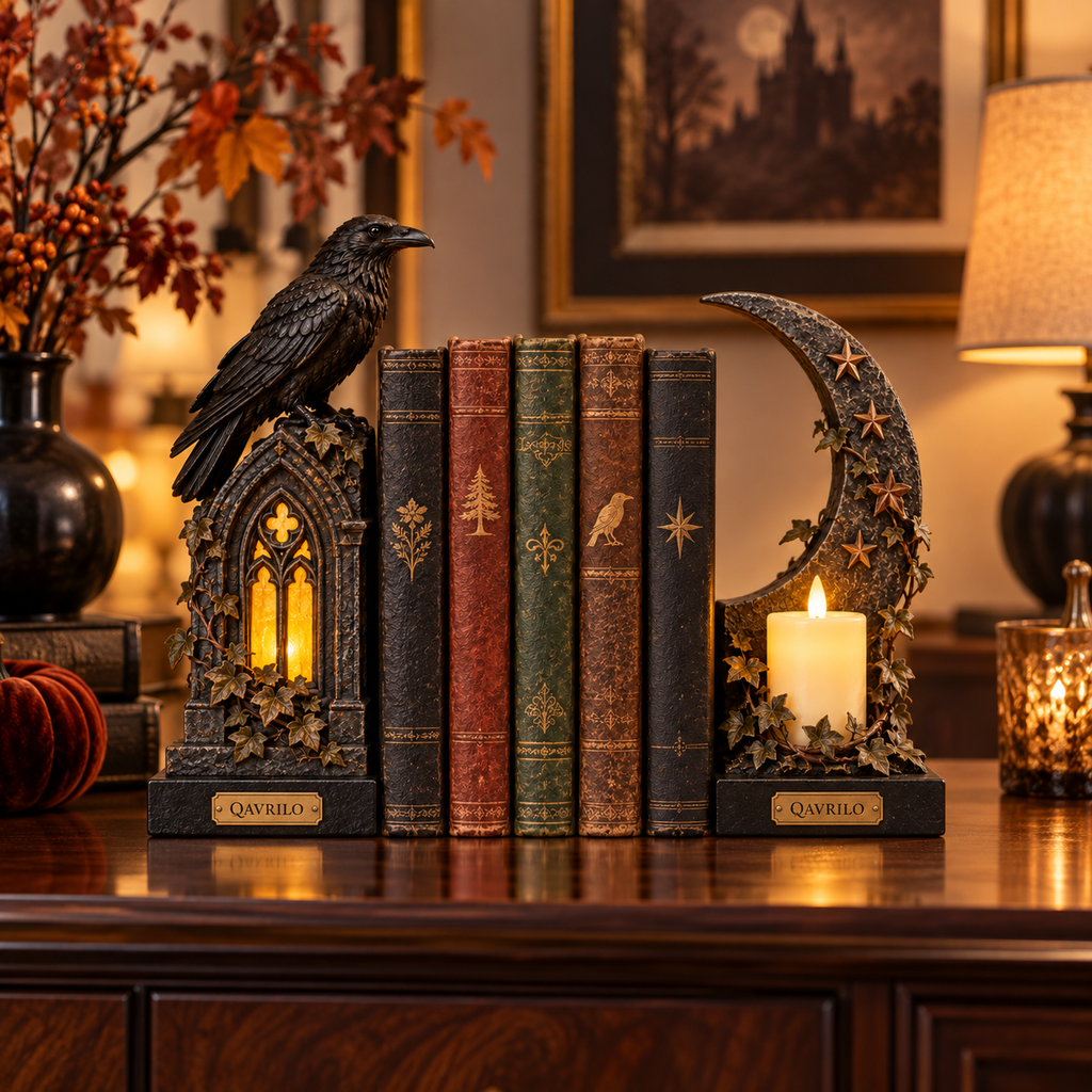 QAVLIRO™ Midnight Raven Library Bookends
